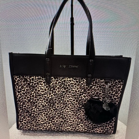 Betsey Johnson Large Leopard XOBECA Print Tote Bag w/bag charm and strap NWT - Picture 2 of 14